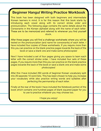 Beginner Hangul Writing Practice Workbook